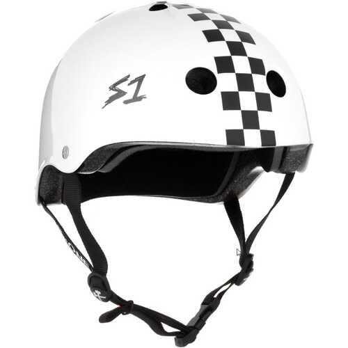 S1 Lifer Mega Helmet - White Gloss with Checkers